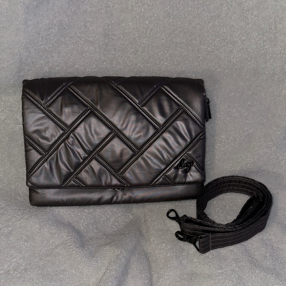 Lug Black Quilted Clutch with Strap